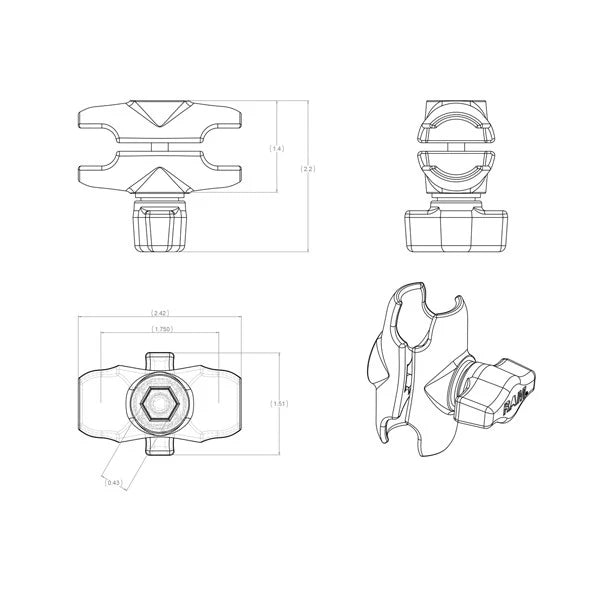 RAM Double Socket Mount with Two 2.5" Diameter Bases (RAP-B-101U)