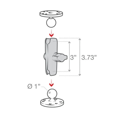 RAM Mount B Size 1" Ball Long Socket Arm (RAM-B-101U-C)