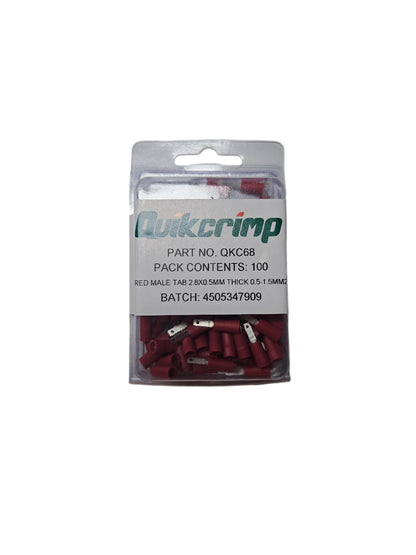 Terminal QuickCrimp QKC68 Red Male Tab 2.8x0.5mm Thick 0.5-1.5mm